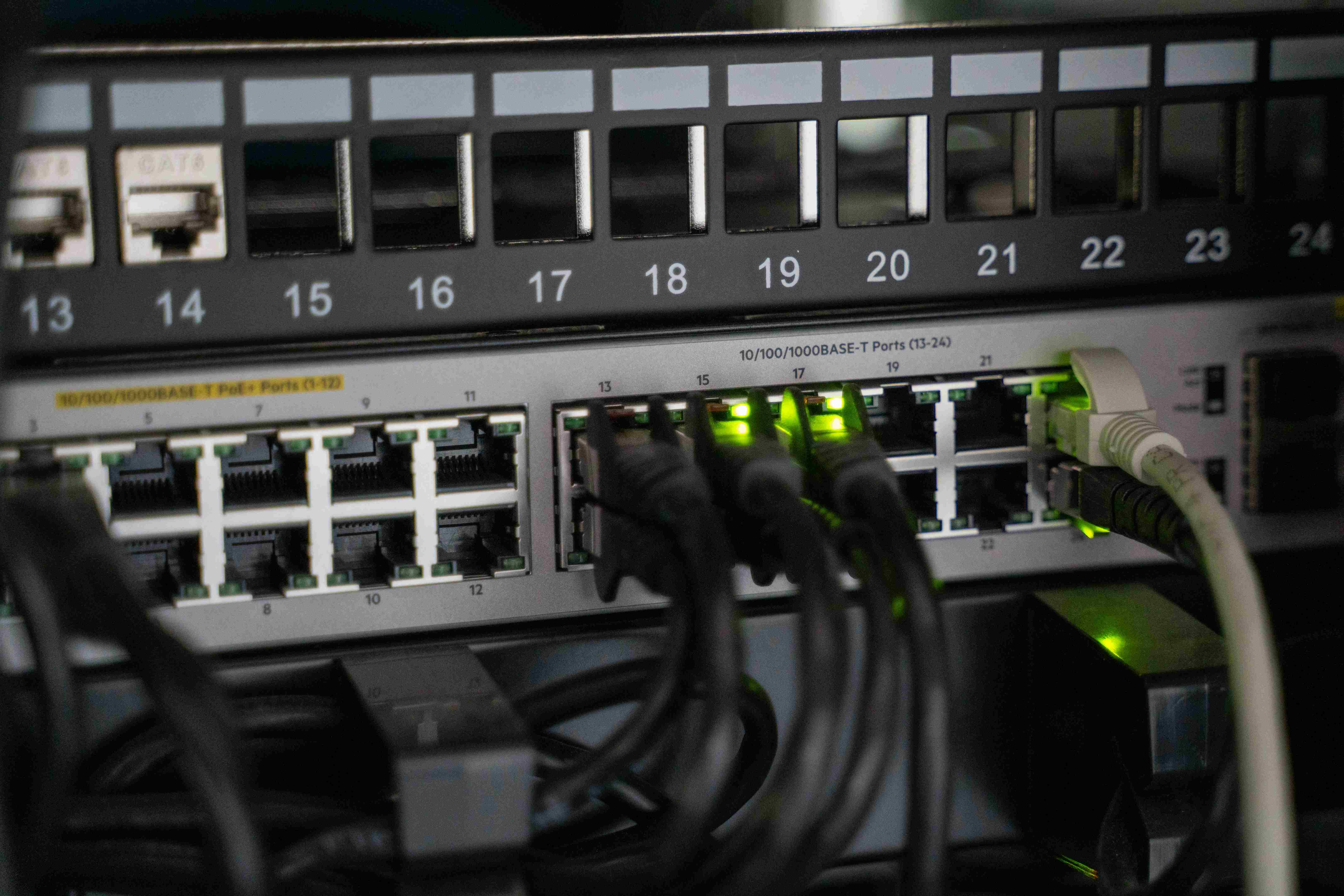 Closeup of cables in patch panel